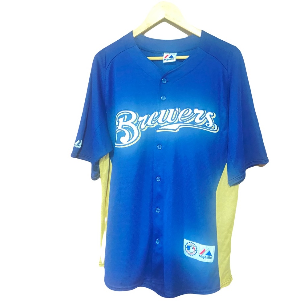 Majestic Brewers Blue and Yellow Fan Jersey